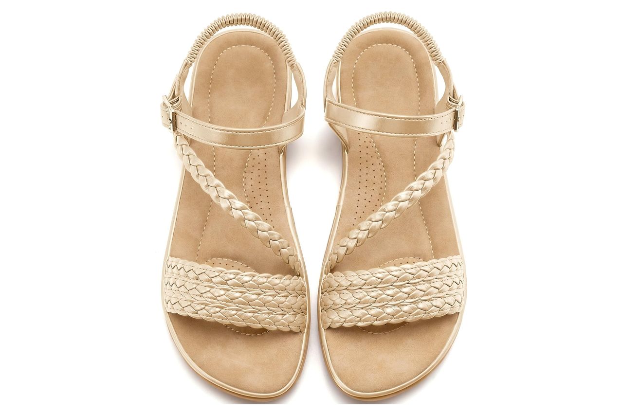 Aomigoct Dressy Womens Sandals Summer: Comfortable Strappy Flats Sandals Women - Casual Walking Woman Shoes