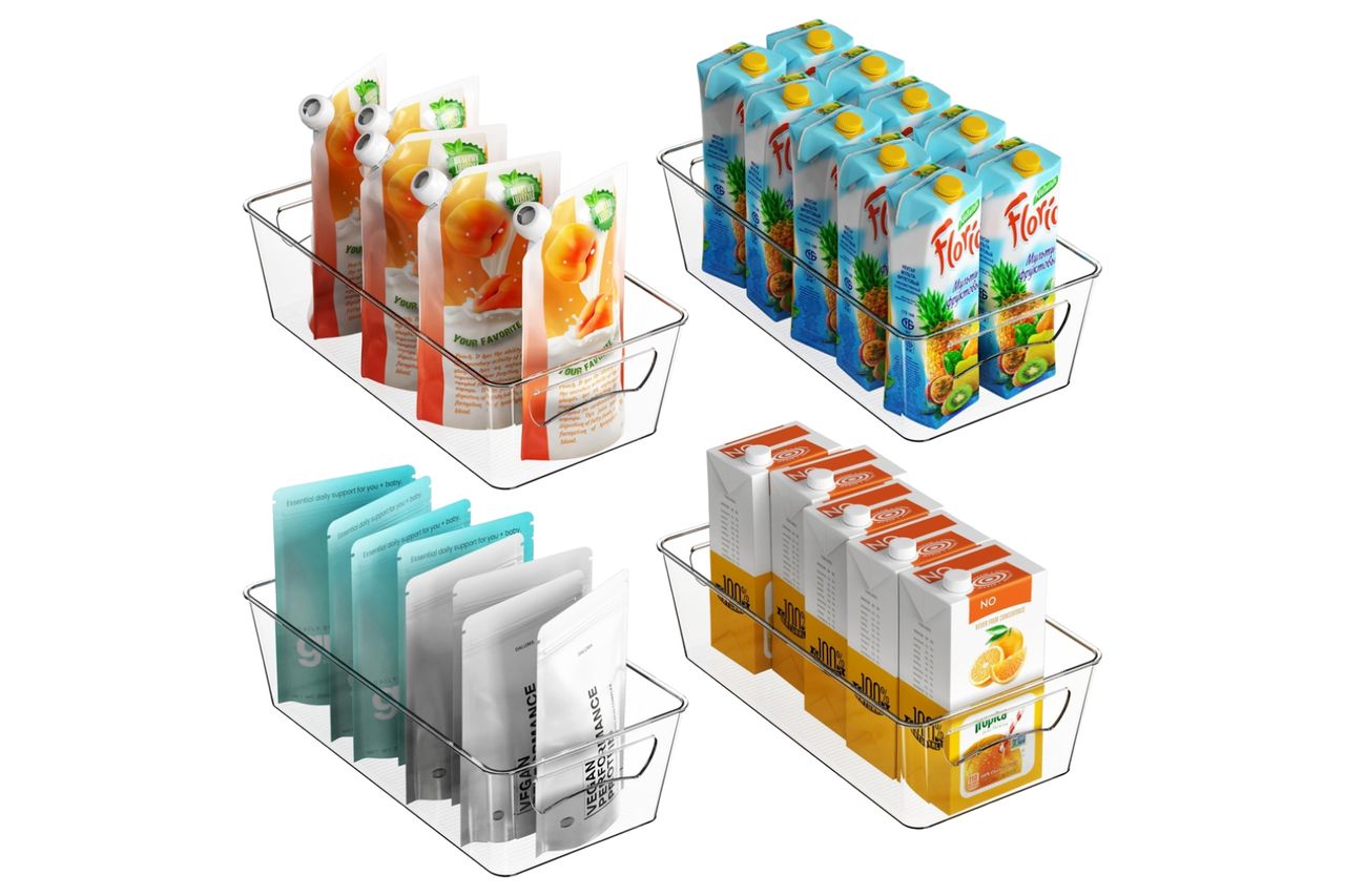 Simple Houseware Clear Storage Bins Organizer for Freezer / Fridge / Pantry, 12'' x 6.2'' x 3.4'', 4 Packs