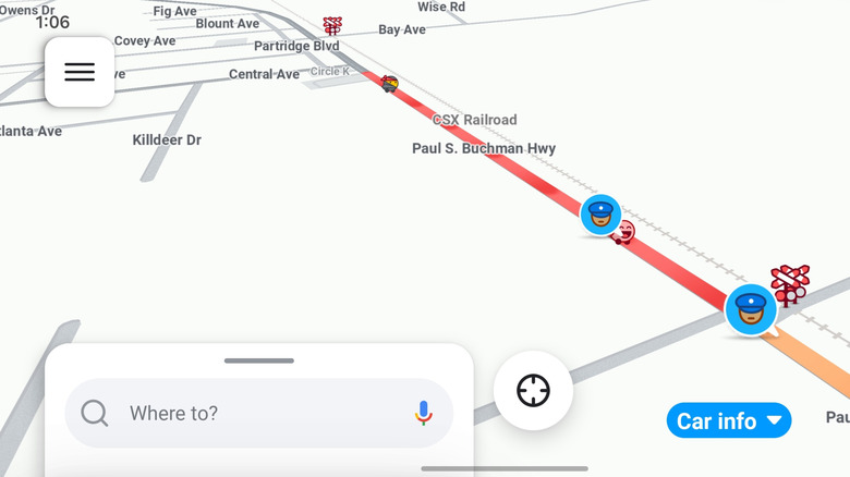 Close up of red road color shades in Waze app.