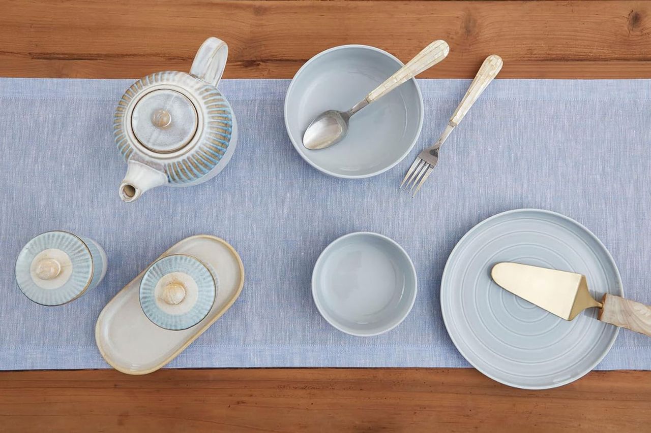 Solino Home Linen Table Runner 36 Inches - 100% Pure Linen Chambray Blue Table Runner