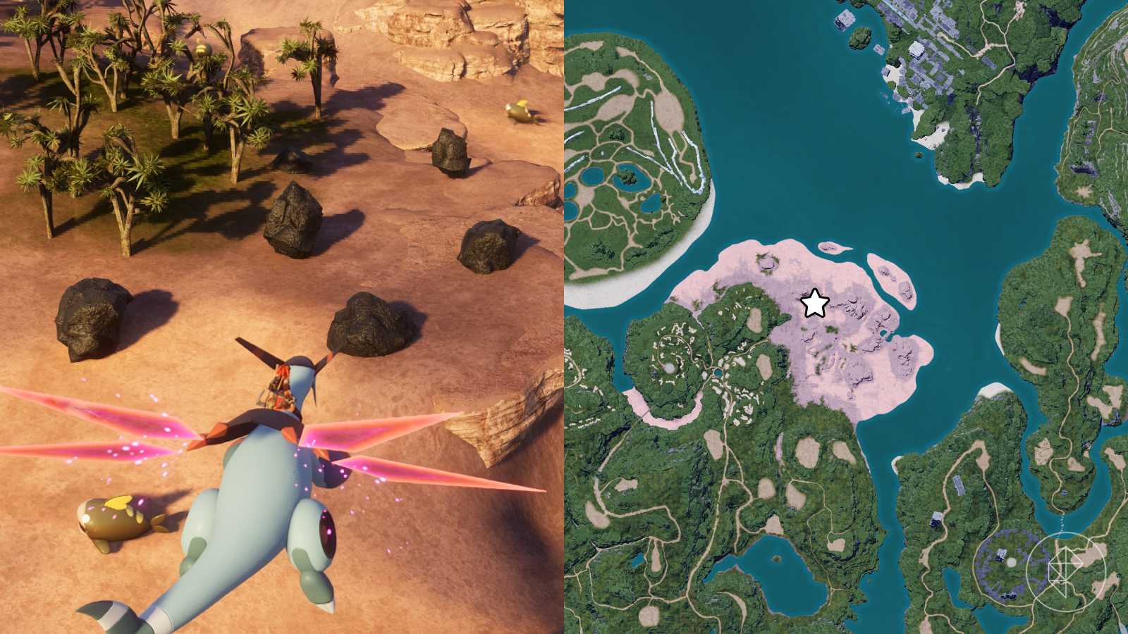 A coal mining location marked on the map of Palworld with a star.