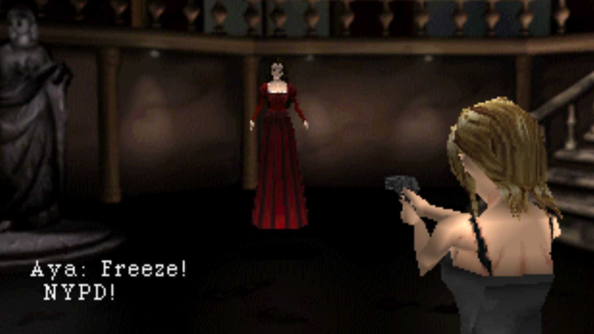 aya pointing a gun at eve