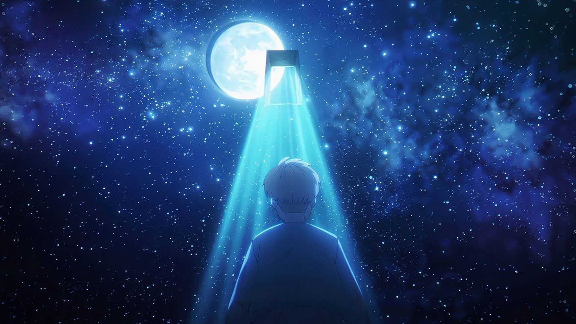 Orb On the Movements of the Earth Rafal stands under a floating portal in moonlight.