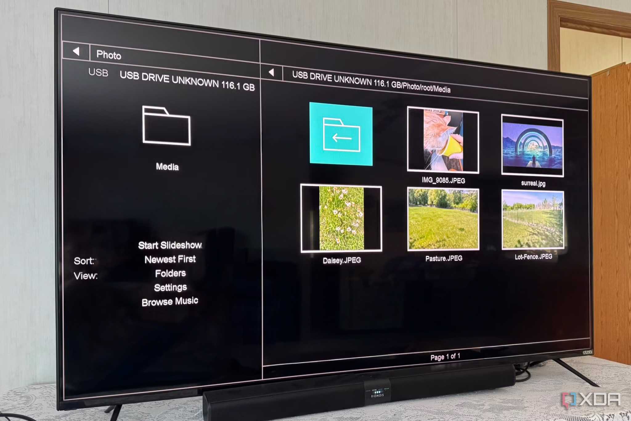 A USB stick plugged into a TV