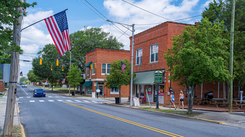American Flags displayed in downtown Clayton, North Carolina