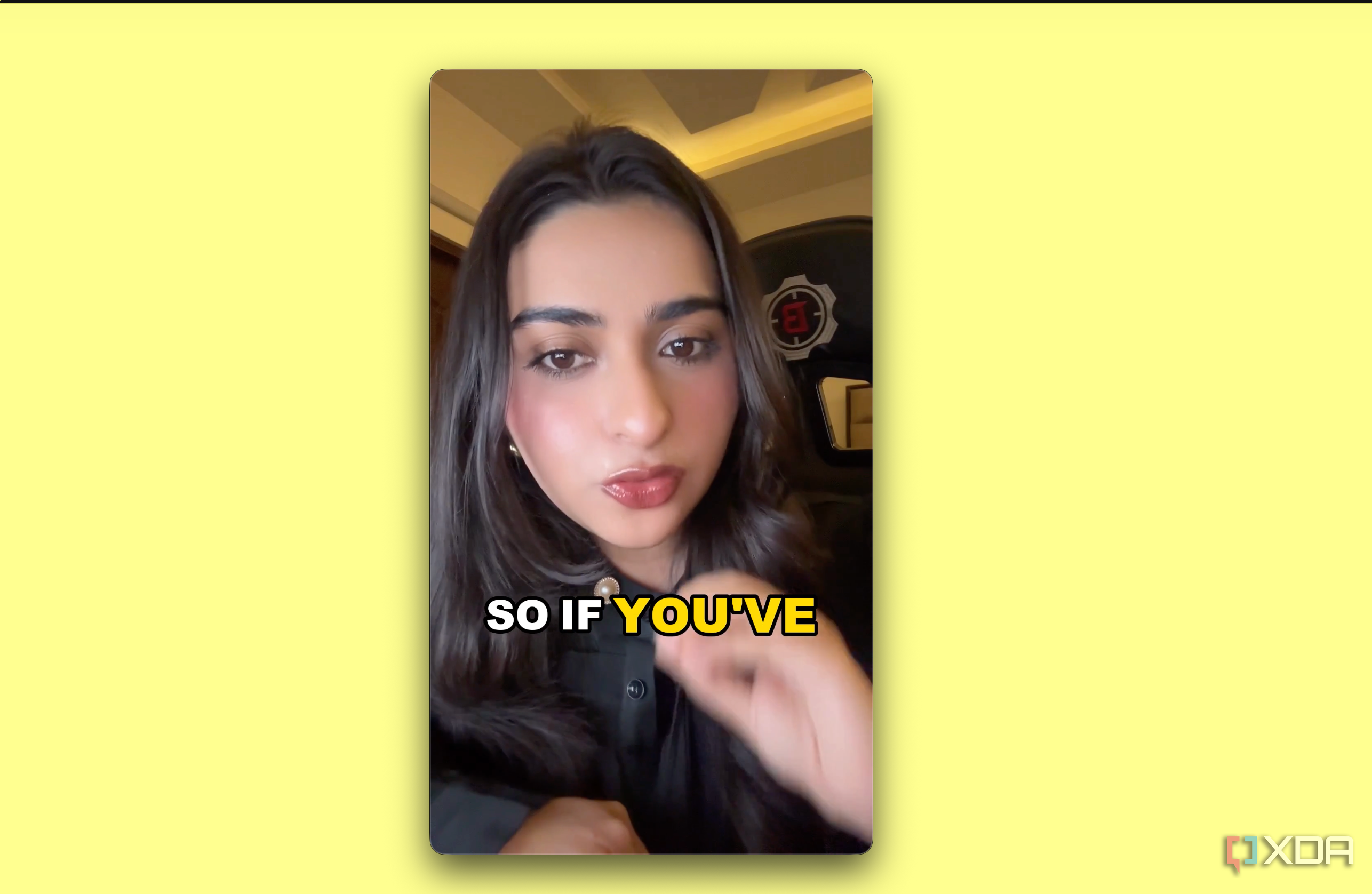 Woman talking to camera, caption SO IF YOUVE