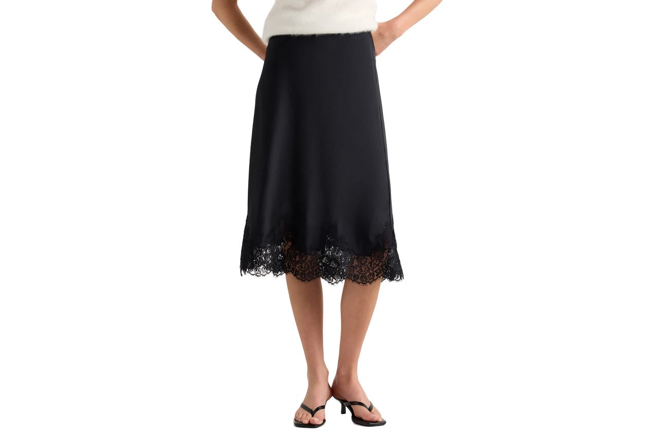 Quince 100% Washable Silk Lace Skirt Black