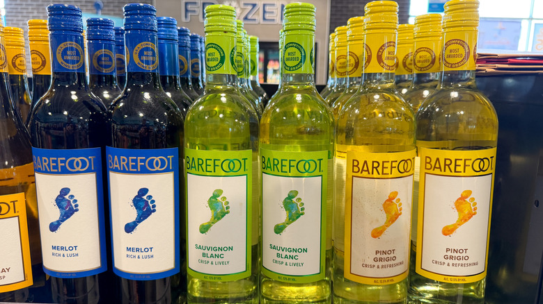 Barefoot wines on a store shelf.