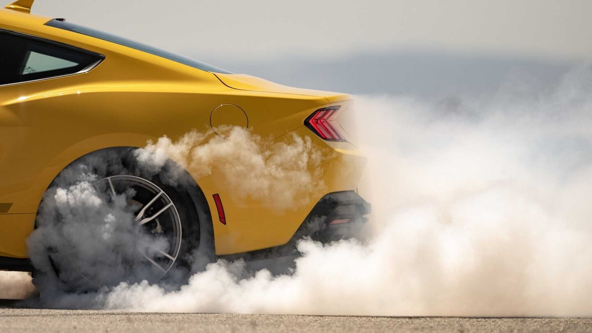 2024 Ford Mustang Ecoboost Fastback, rear section side profile, yellow