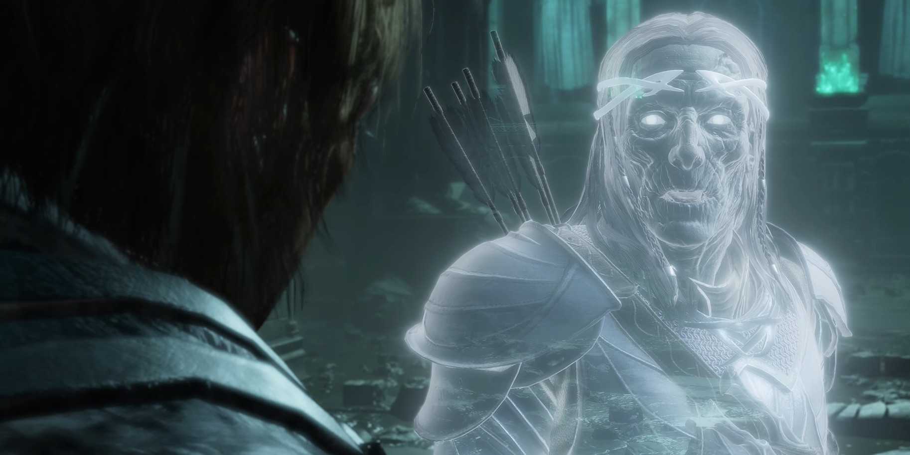 The wraith of Celebrimbor talks to Talion in Middle-earth: Shadow of War.