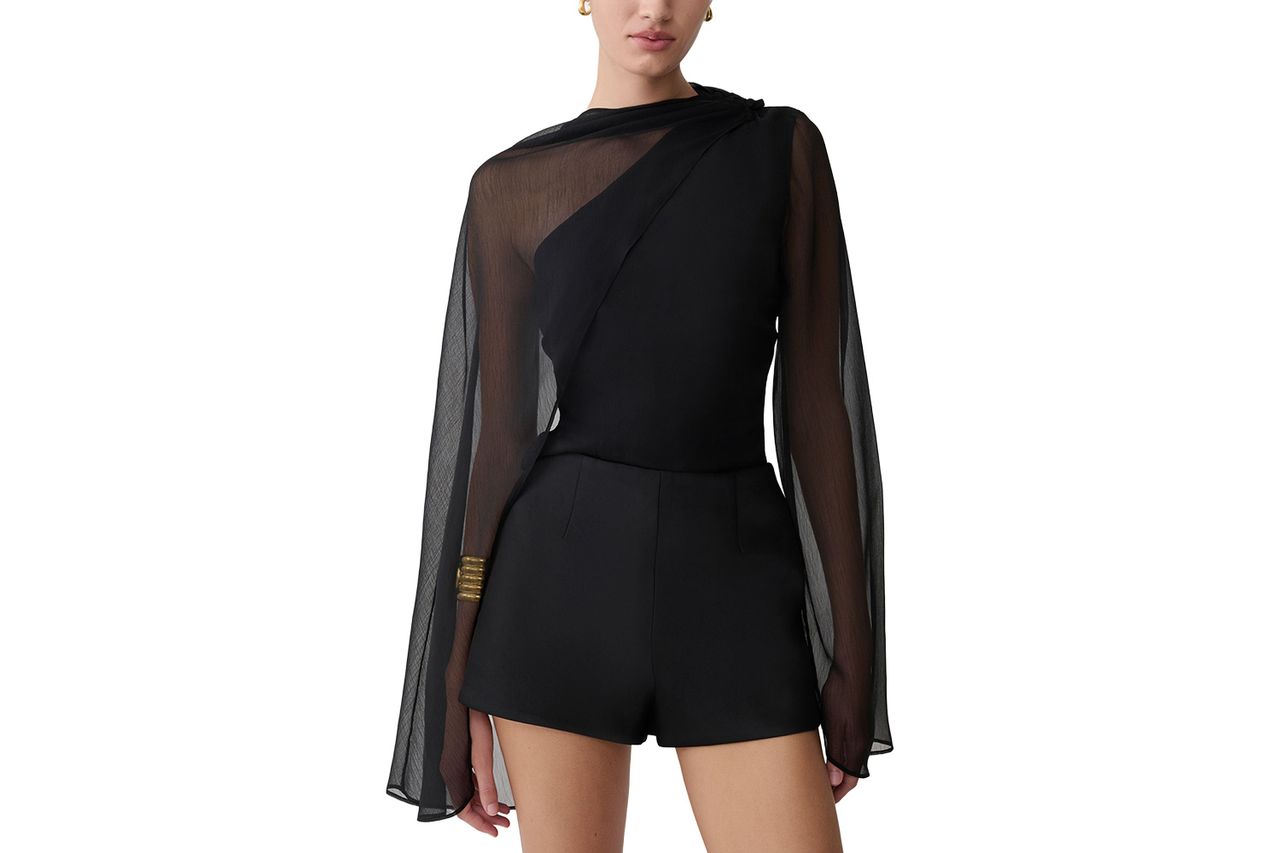 Meshki Ida Sheer Asymmetrical Long Sleeve Cape