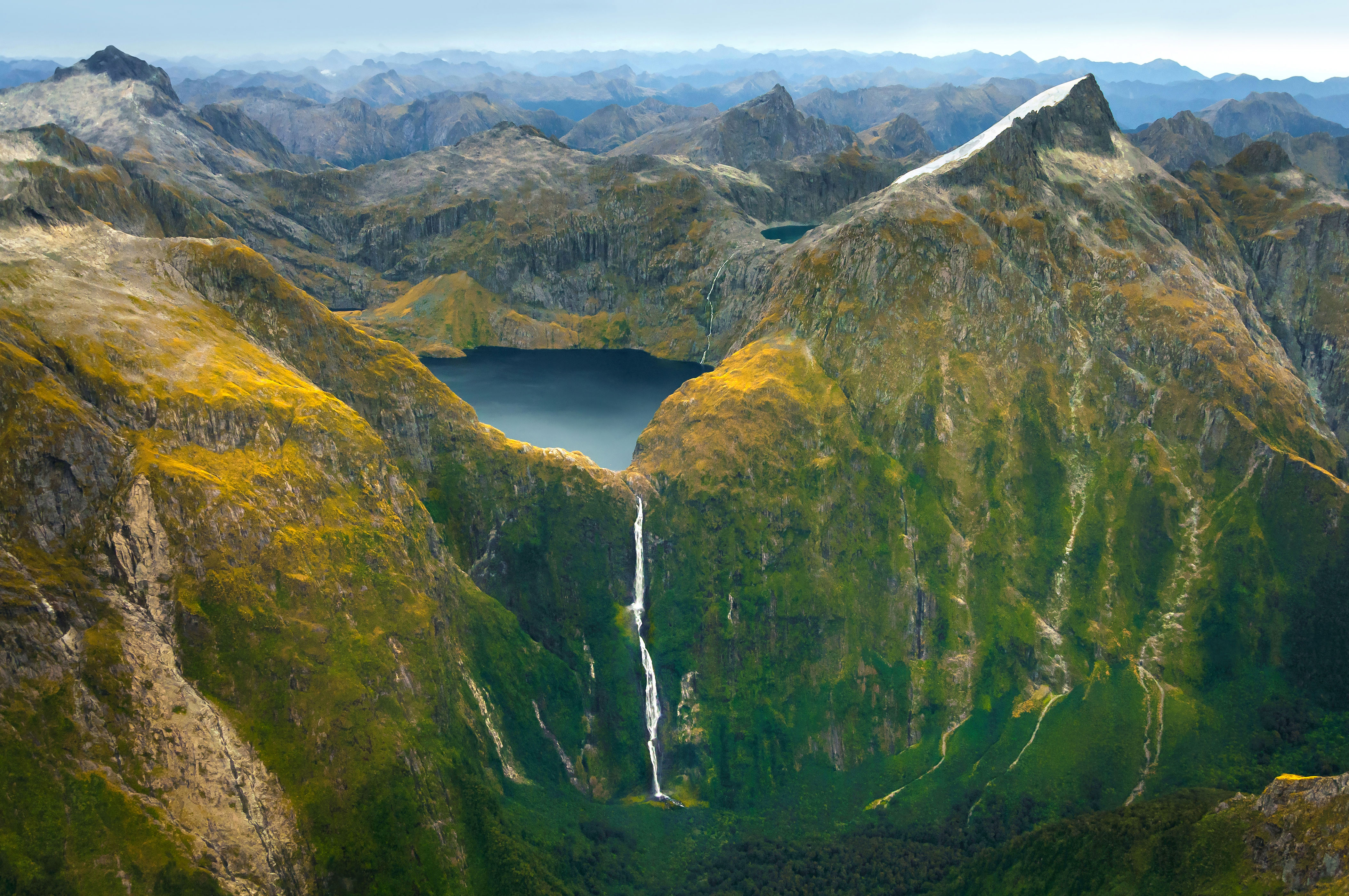 An aerial view of Sutherland Falls