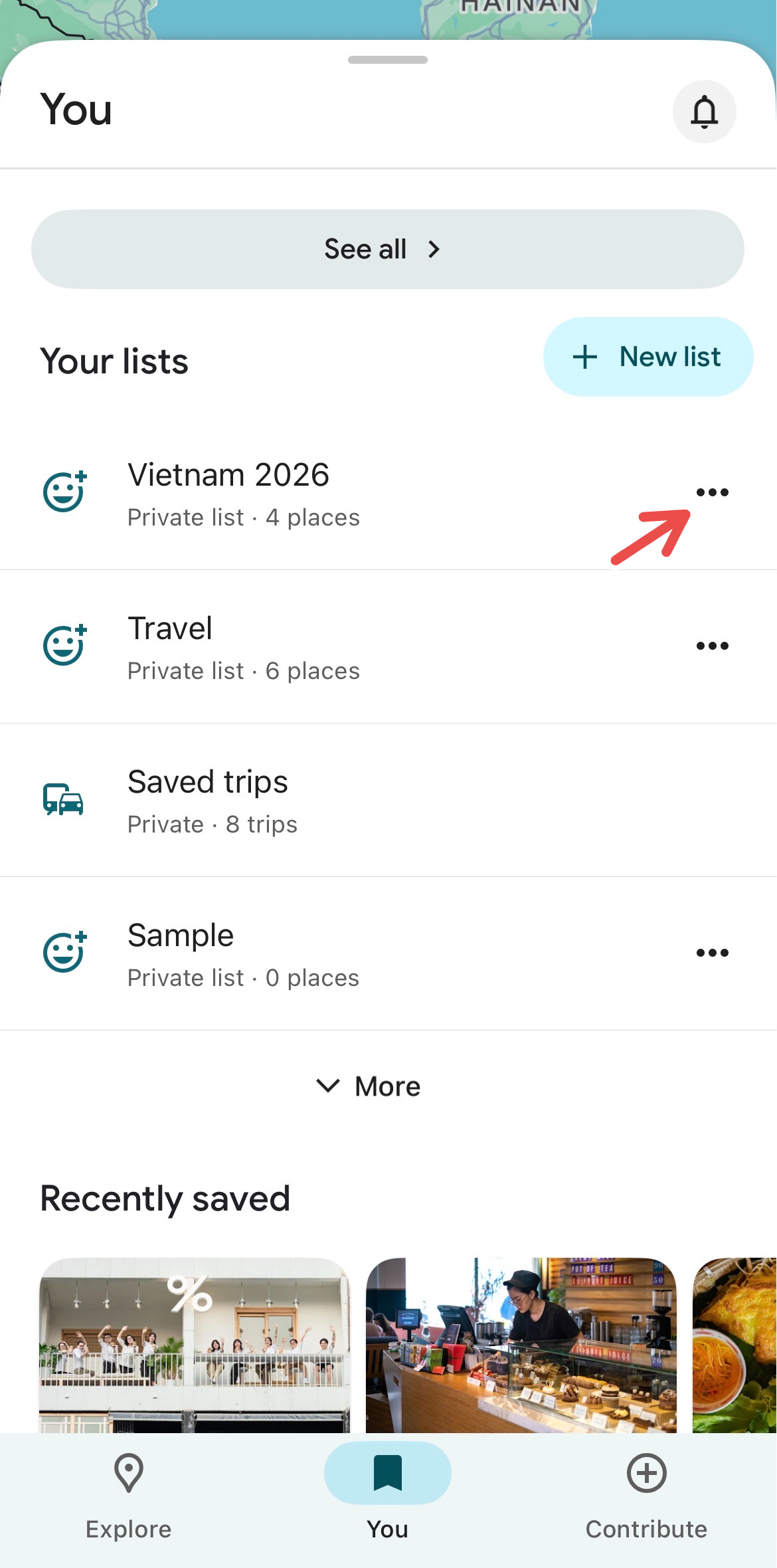 List options on Google Maps.