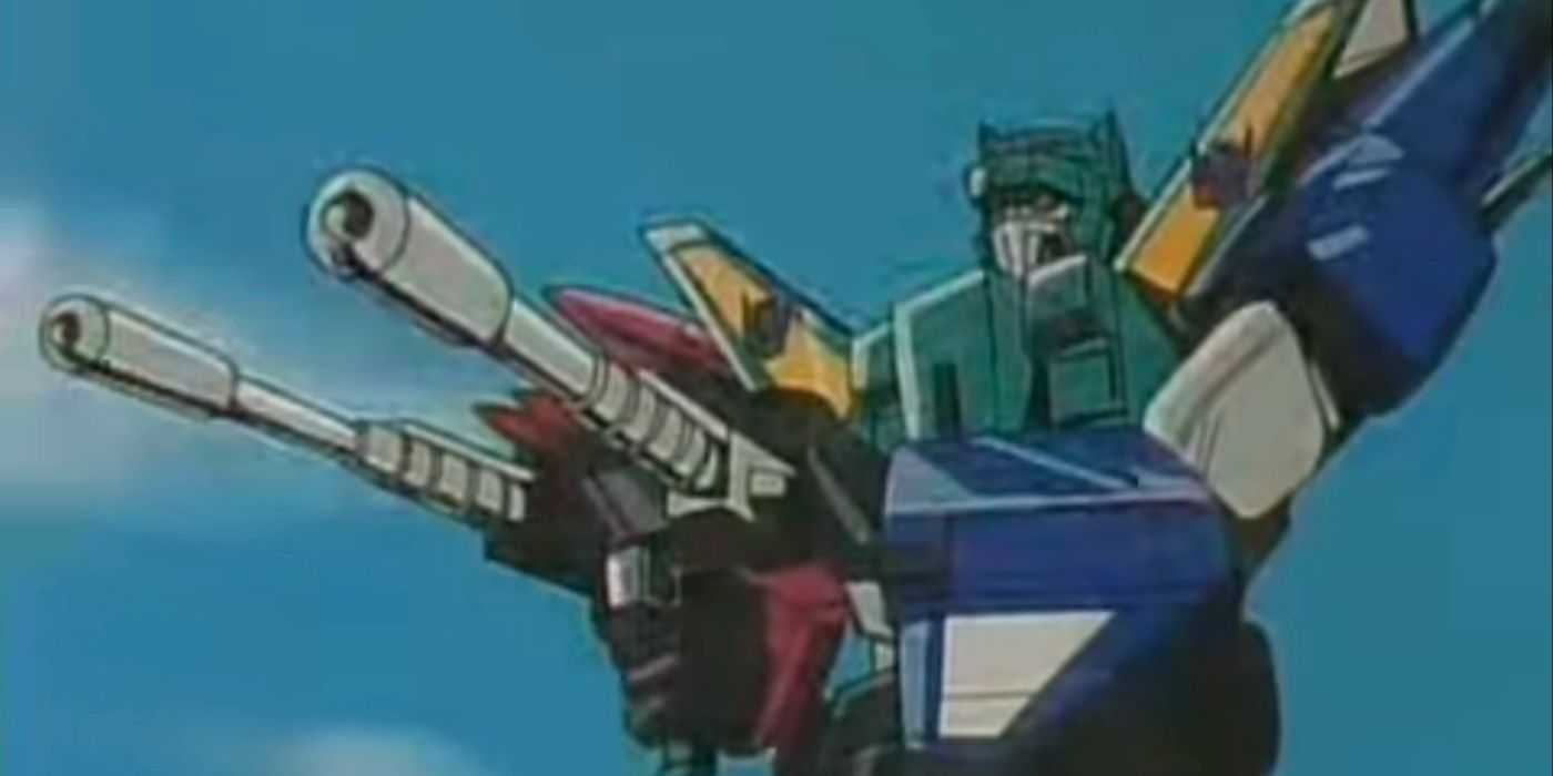 Liokaiser from Transformers: Victory holding his gun.