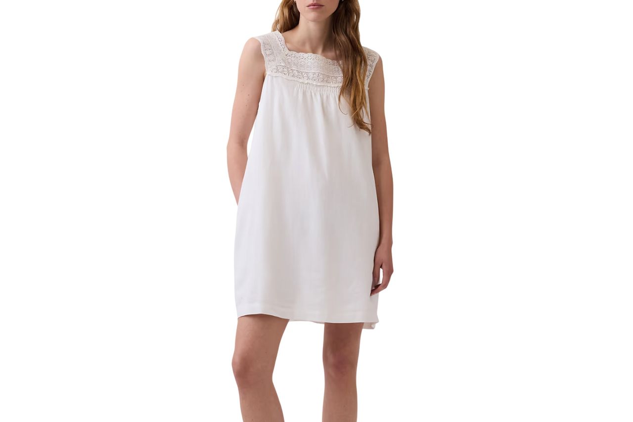 Gap Linen-Blend Crochet Yoke Mini Dress