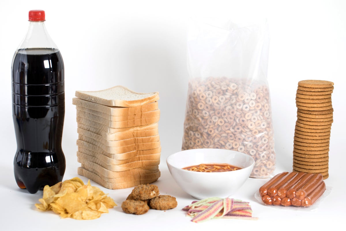 A photo illustration of 'Ultra Processed' foods