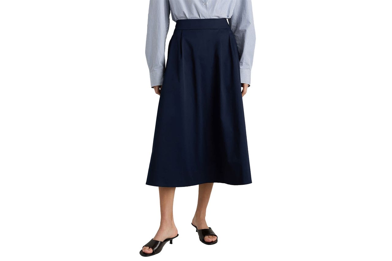Organic Cotton Sateen A-line Midi Skirt