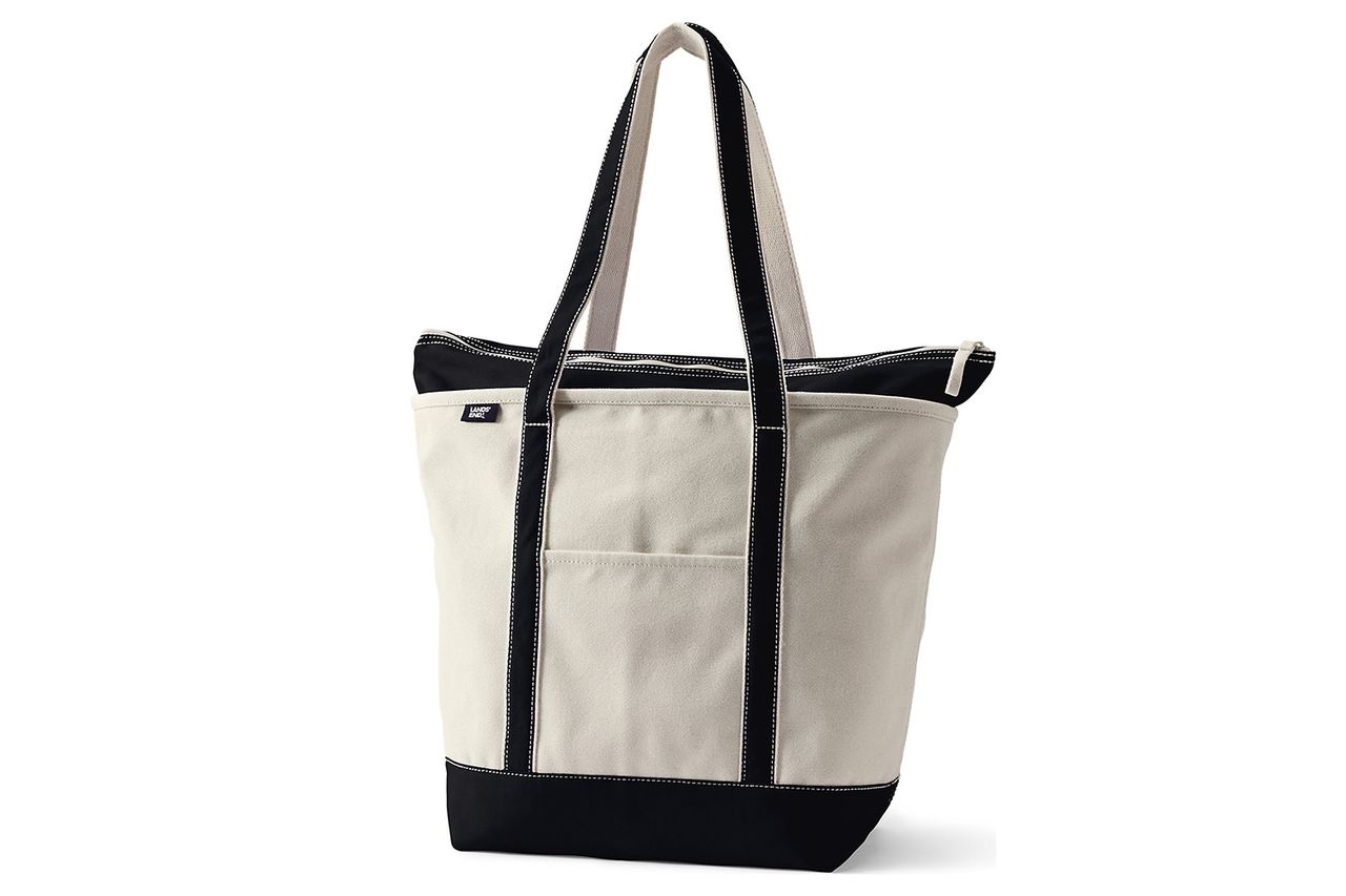 Lands' End Zip Top Long Handle Canvas Tote Bag