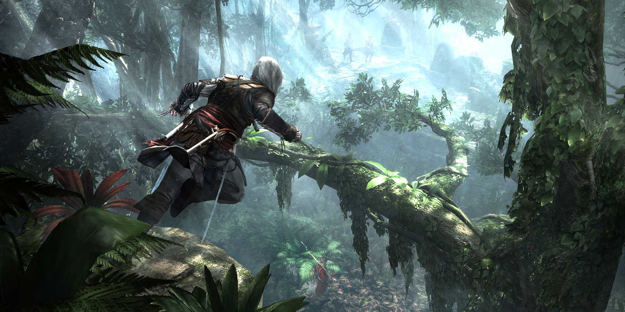 Screenshot of Edward Kenway freerunning In Assassin's Creed IV: Black Flag.