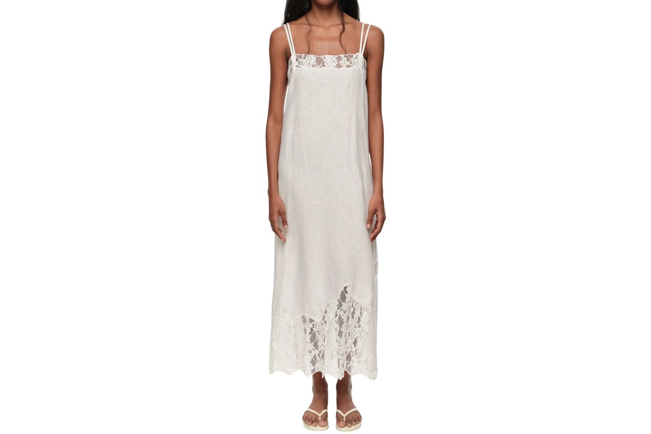 Washed Linen Lace Midi Dress Bimba y Lola