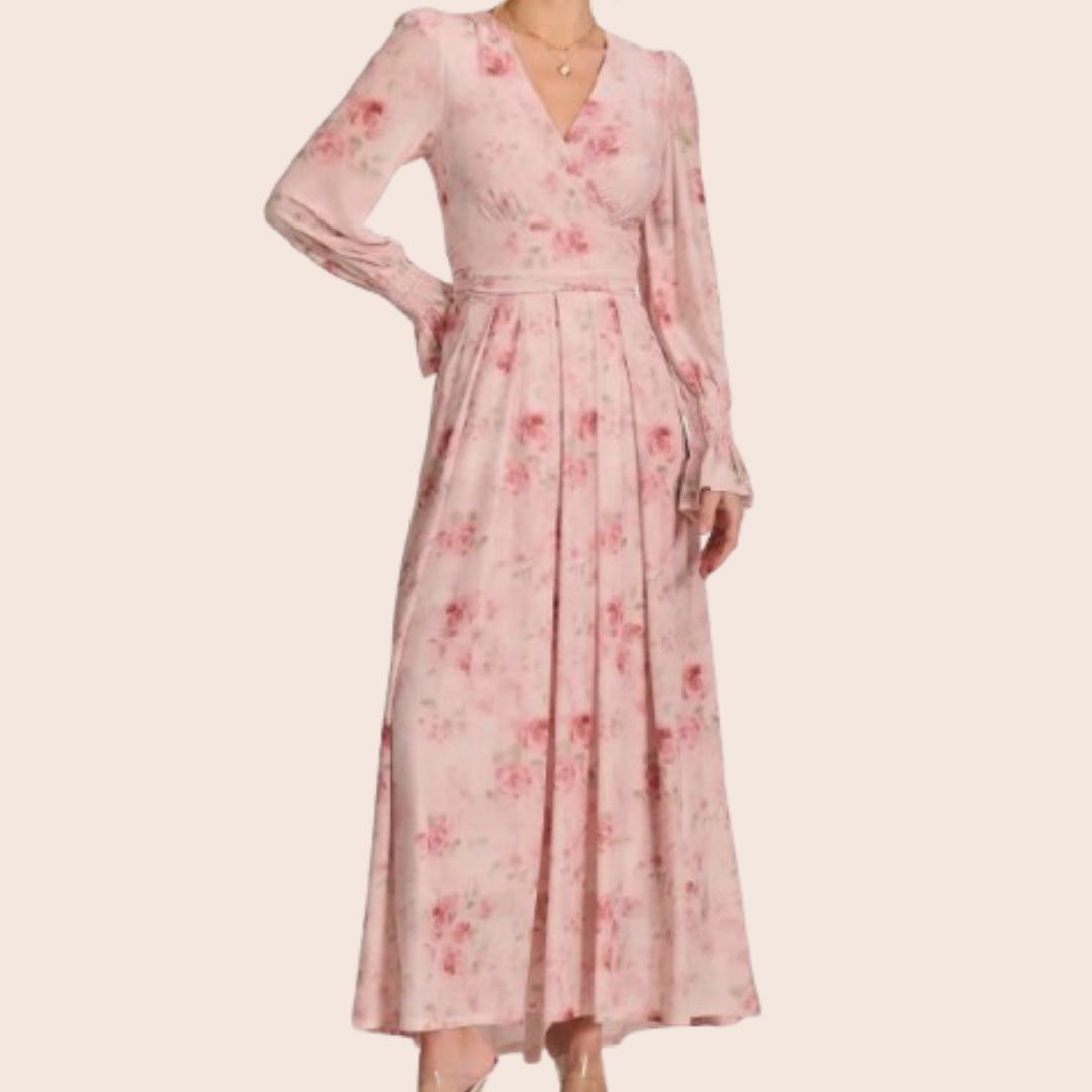 Jolie Moi Long Sleeve V-Neck Maxi
