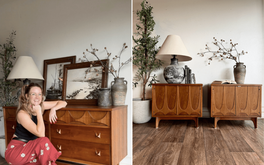 Shuford and the refinished Brasilia pieces.