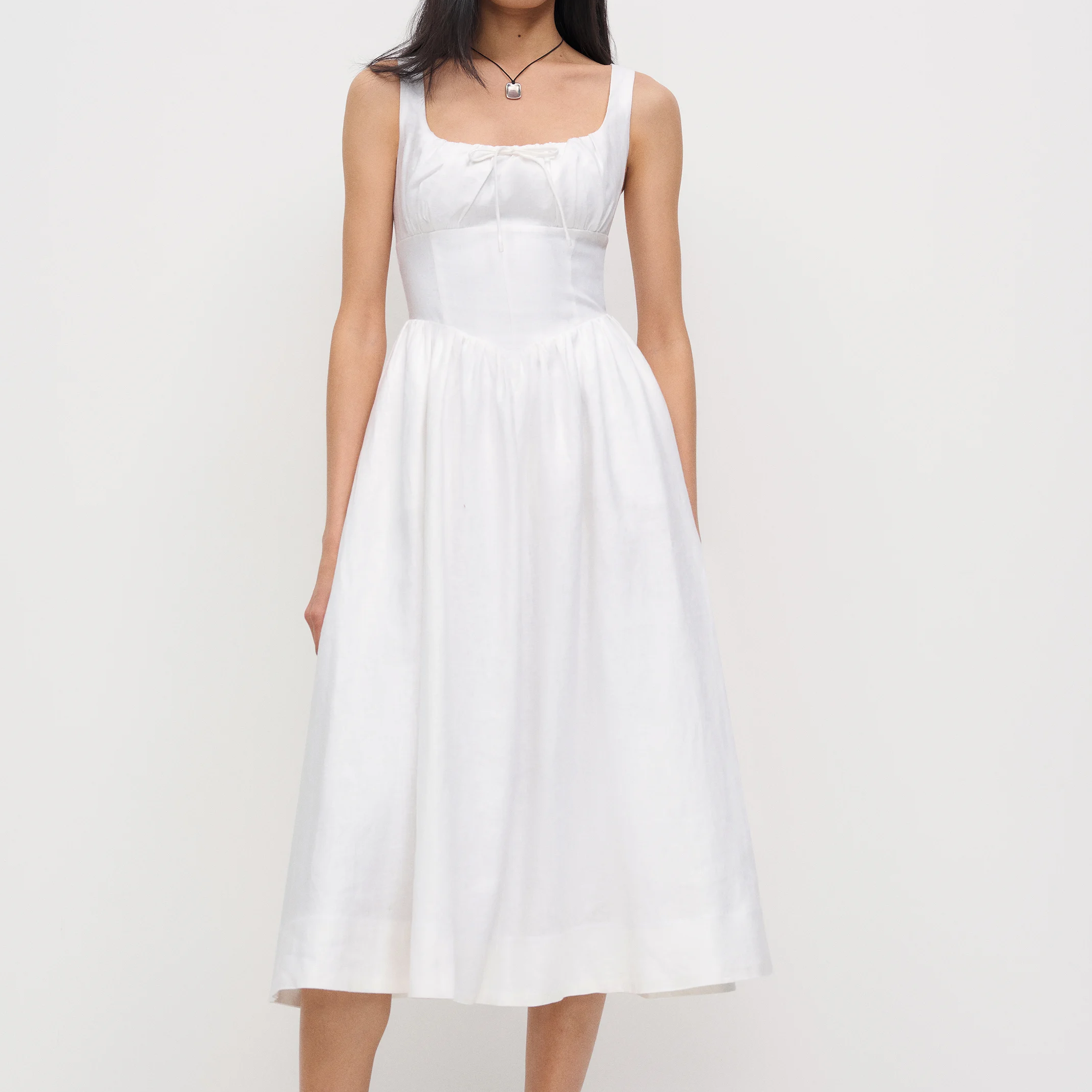 Reformation, White Linen Midi Dress