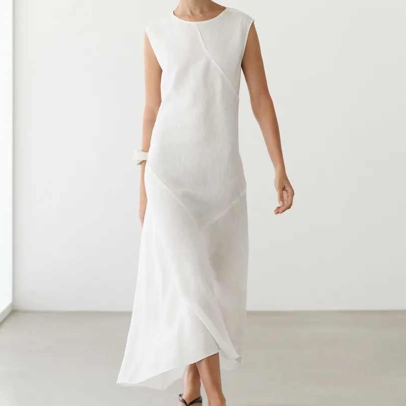 Massimo Dutti, White Linen Midi Dress