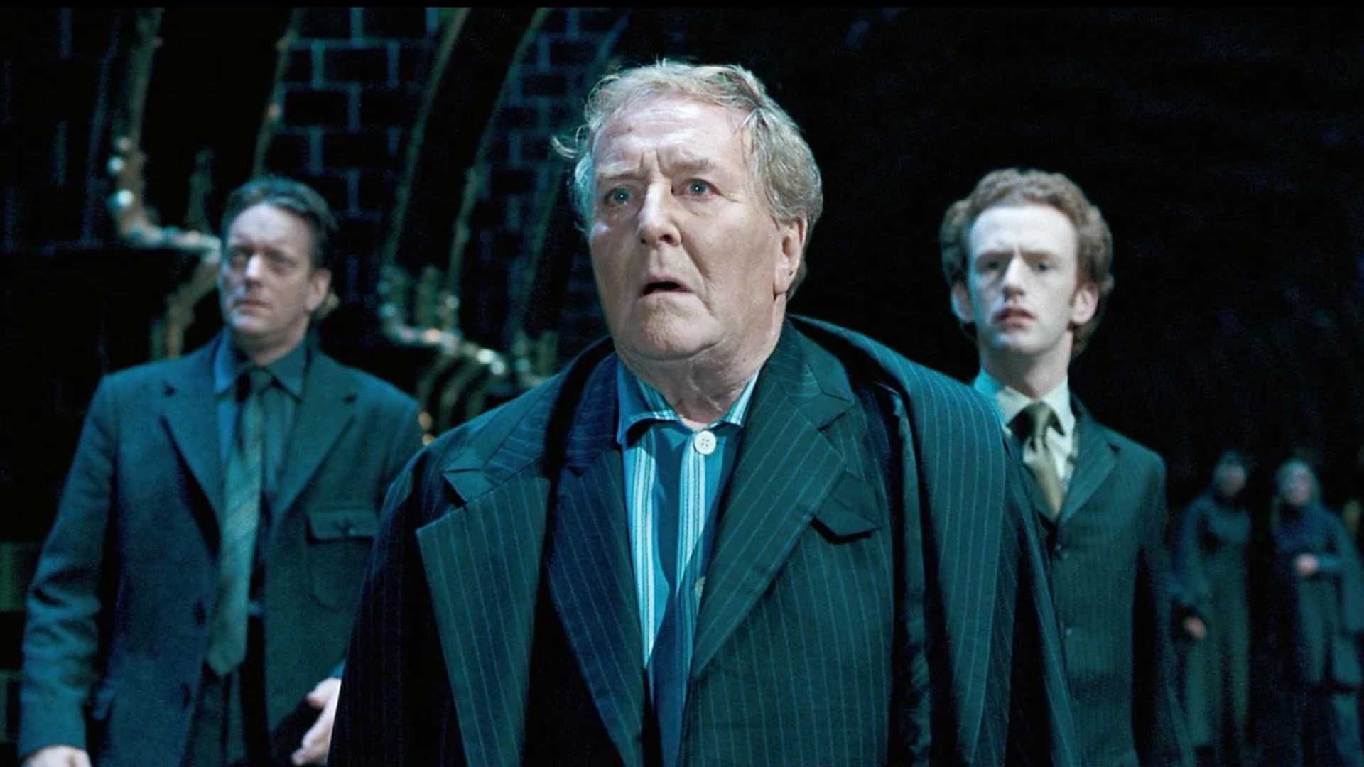 Robert Hardy looking shocked as Cornelius Fudge in Harry Potter and the Order of the Phoenix