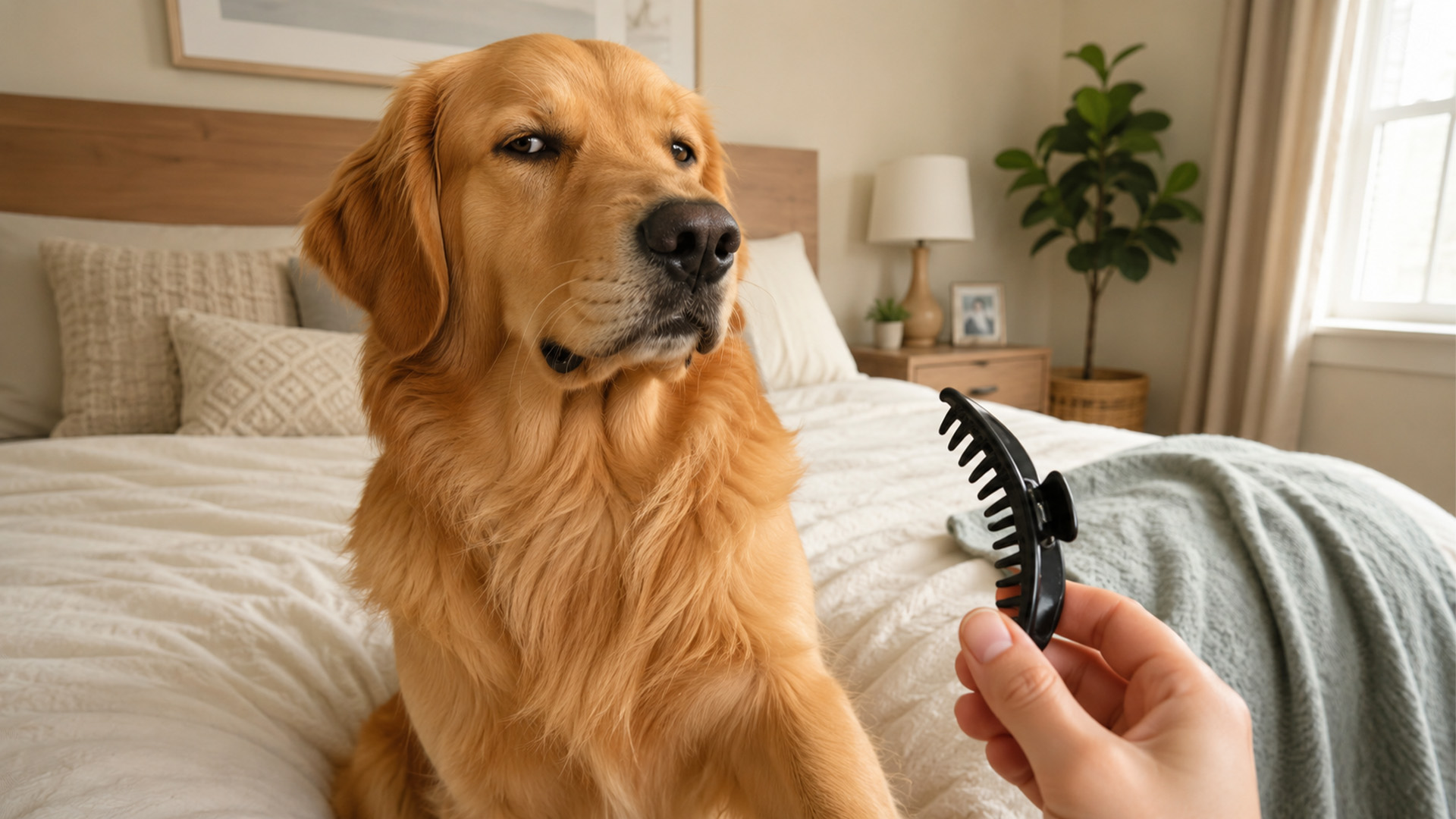 Golden retriever questions this tiny object