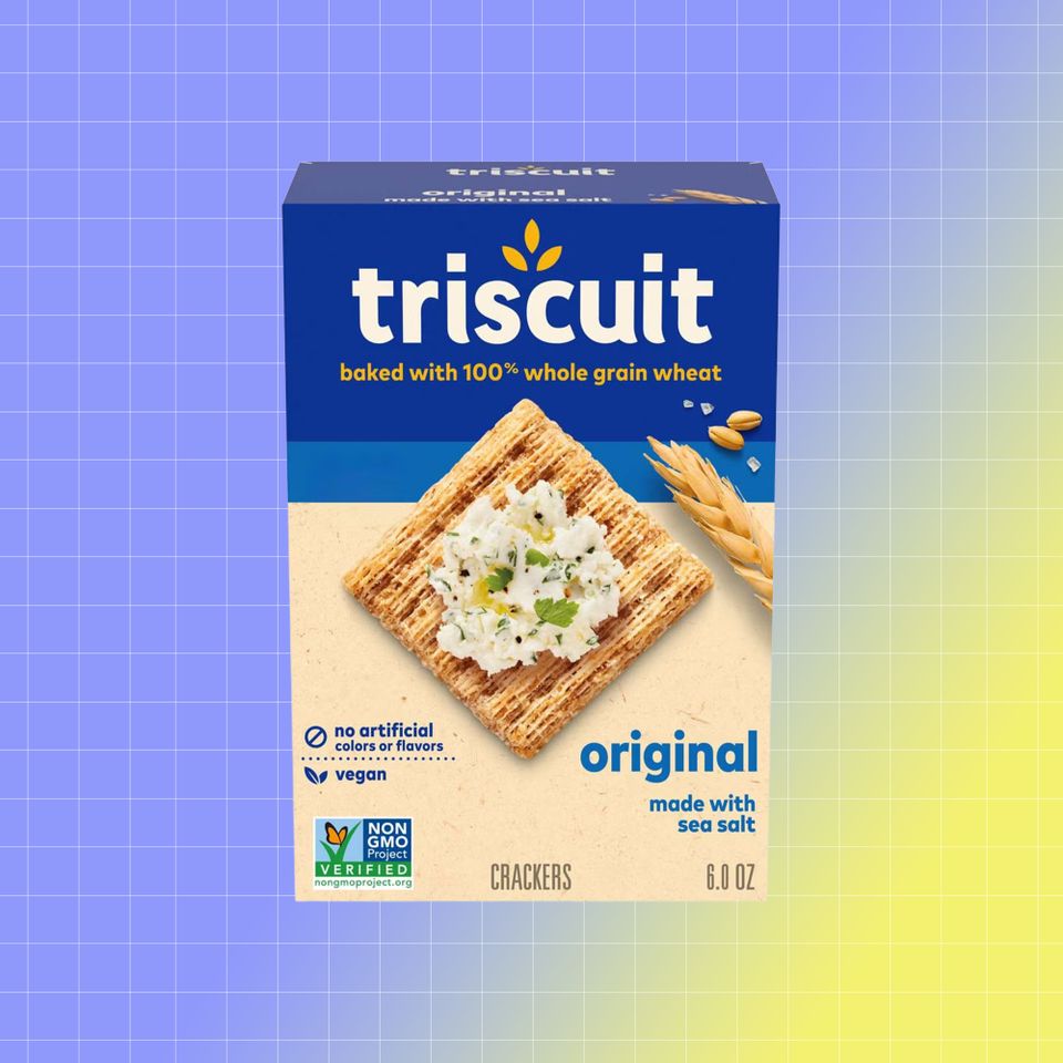 Triscuit crackers box placed on a gradient grid background