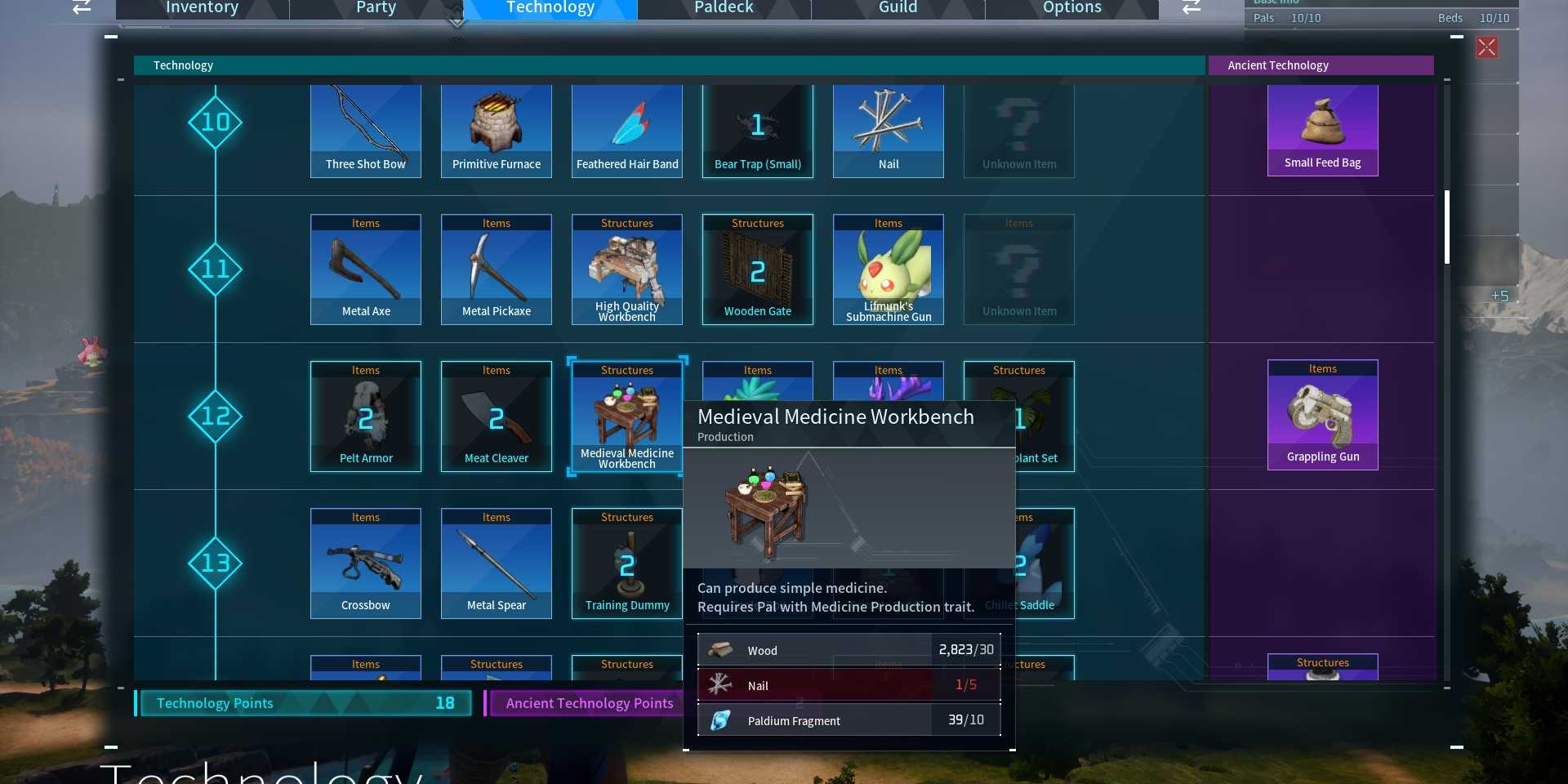 Medieval Medicine Workbench in Palworld's Technology Tree