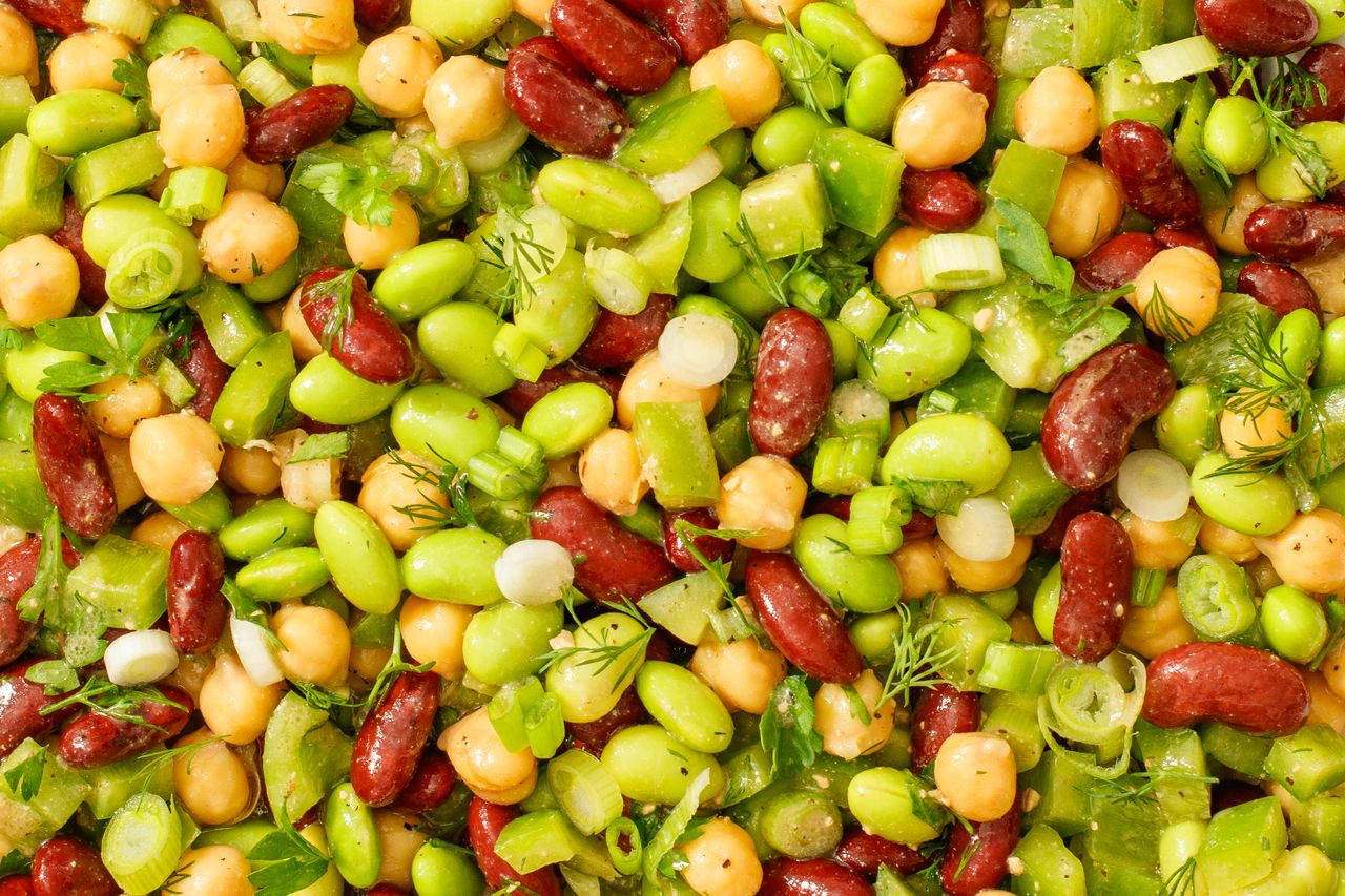 Edamame bean salad with chickpeas and kidney beans