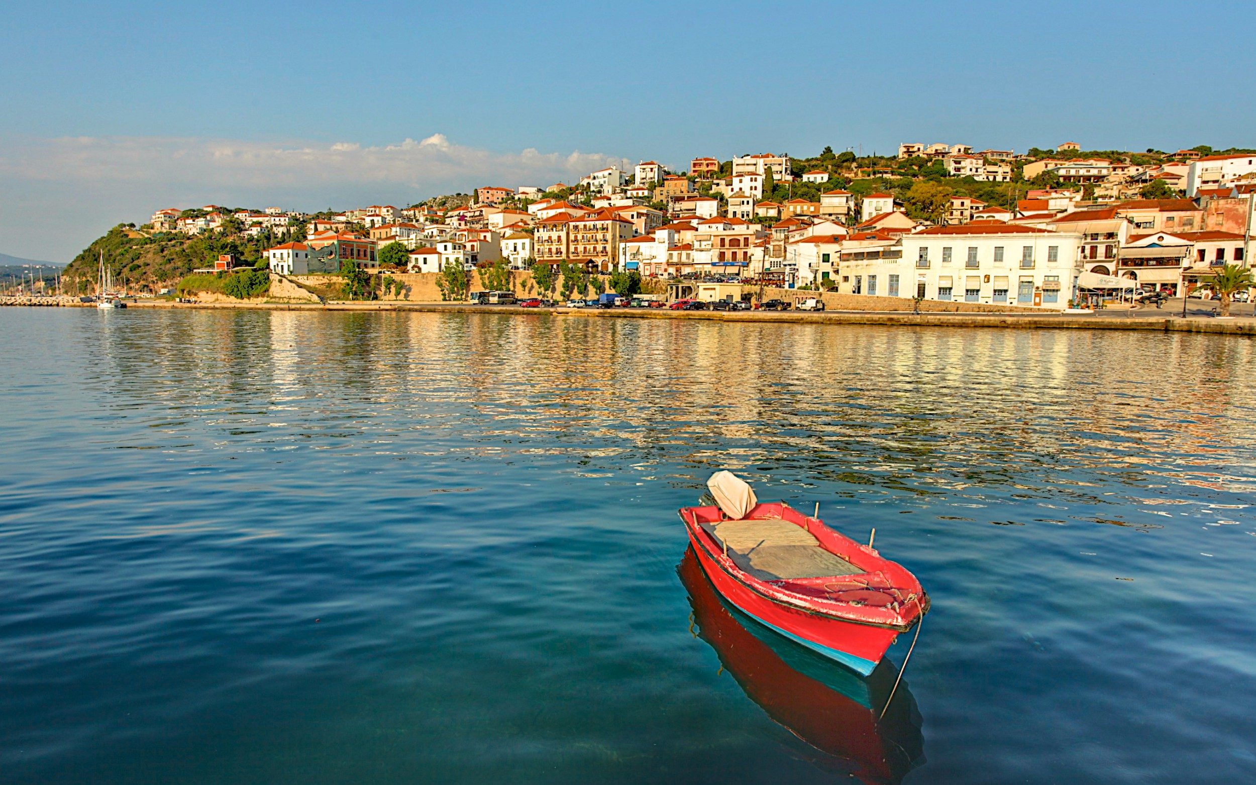Pylos harbour at sunset time in Messinia, Peloponnesus - Greece