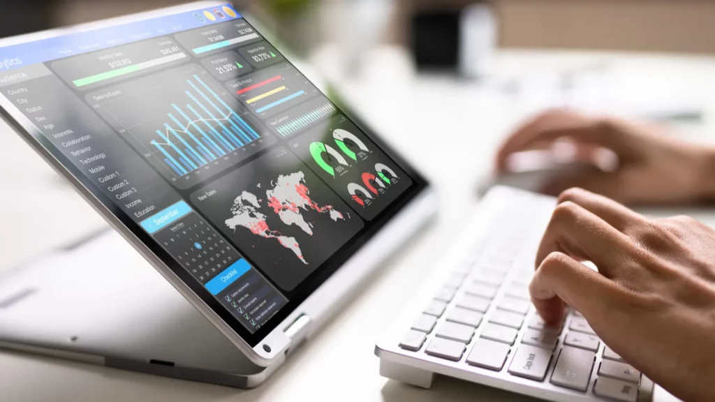 Data analyst using data analytics kpi dashboard