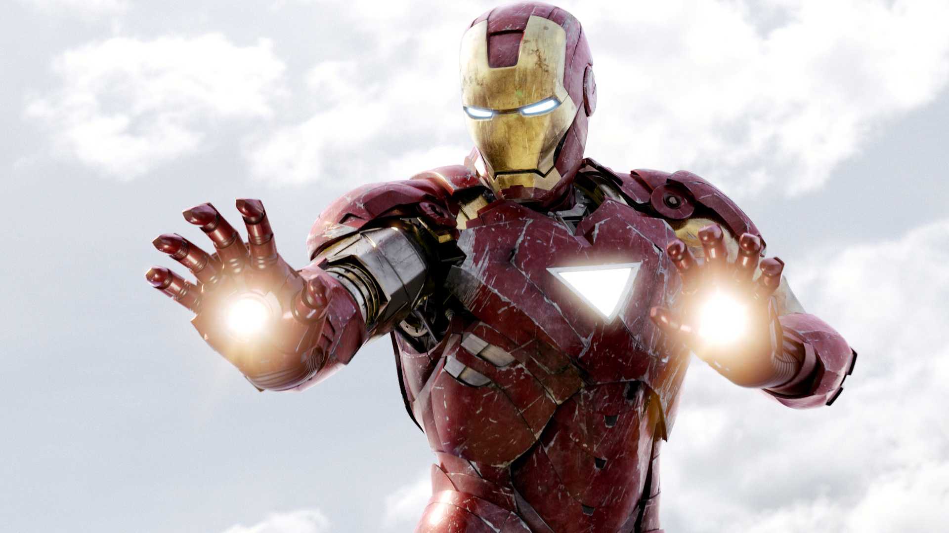 Iron Man (Robert Downey Jr.) mid-action in The Avengers