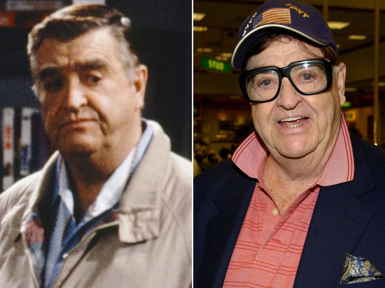 Barney Martin as Morty Seinfeld in 'Seinfeld'. ; Barney Martin during the Classic TV Poker Invitational in 2003.