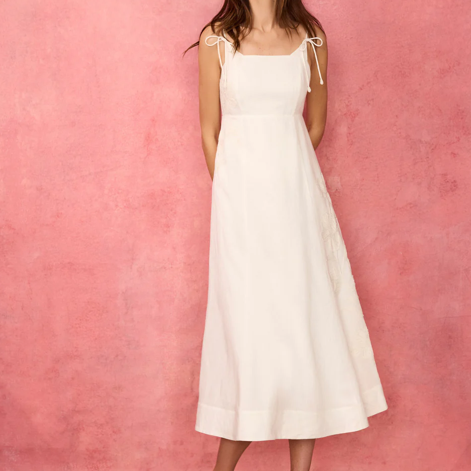 Mint Velvet, White Linen Blend Midi Dress