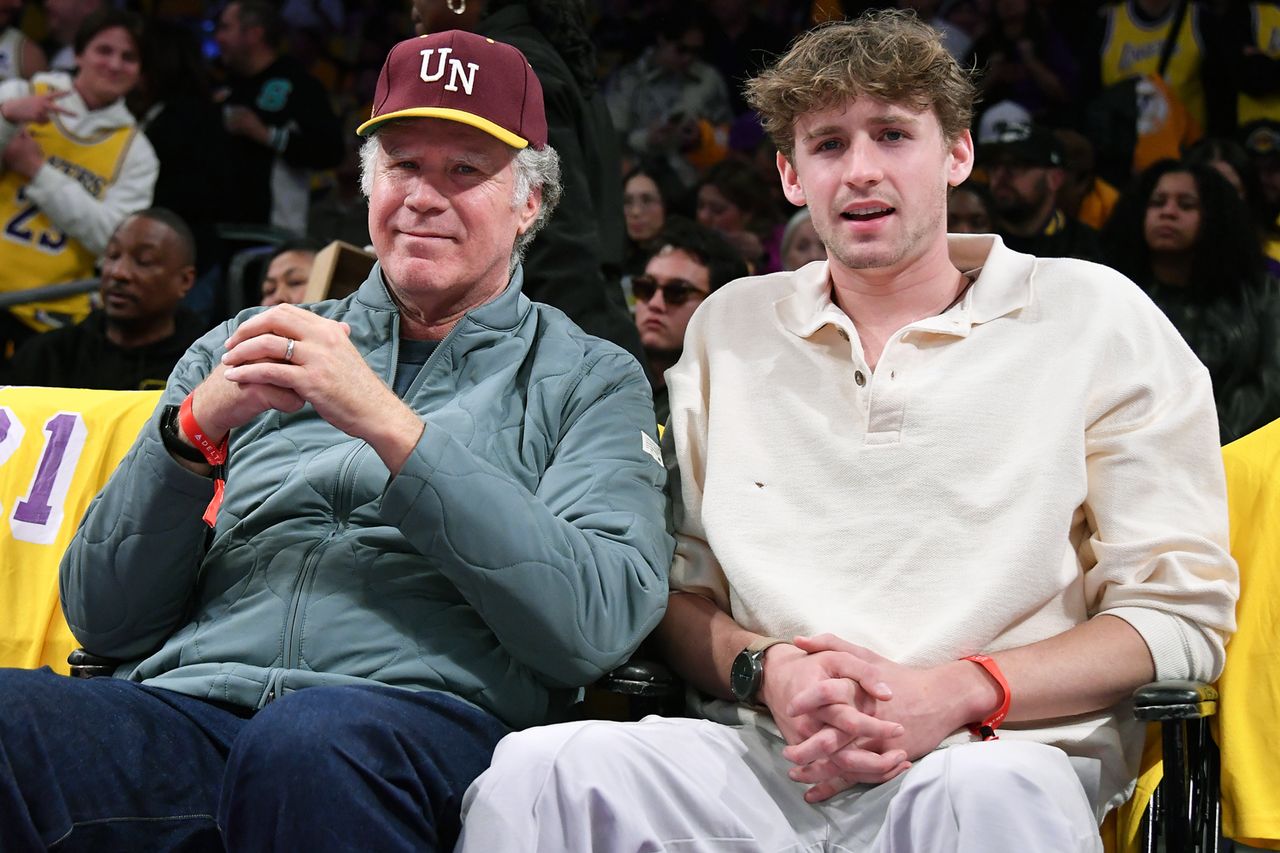 Will Ferrell and Magnus Ferrell attend a basketball game between the Los Angeles Lakers and San Antonio Spurs on January 13, 2025 in Los Angeles, California.