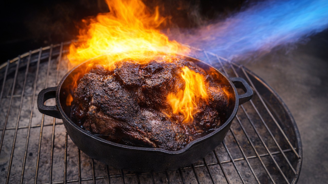 Bone-in pork shoulder gets oyster sauce binder for pulled pork