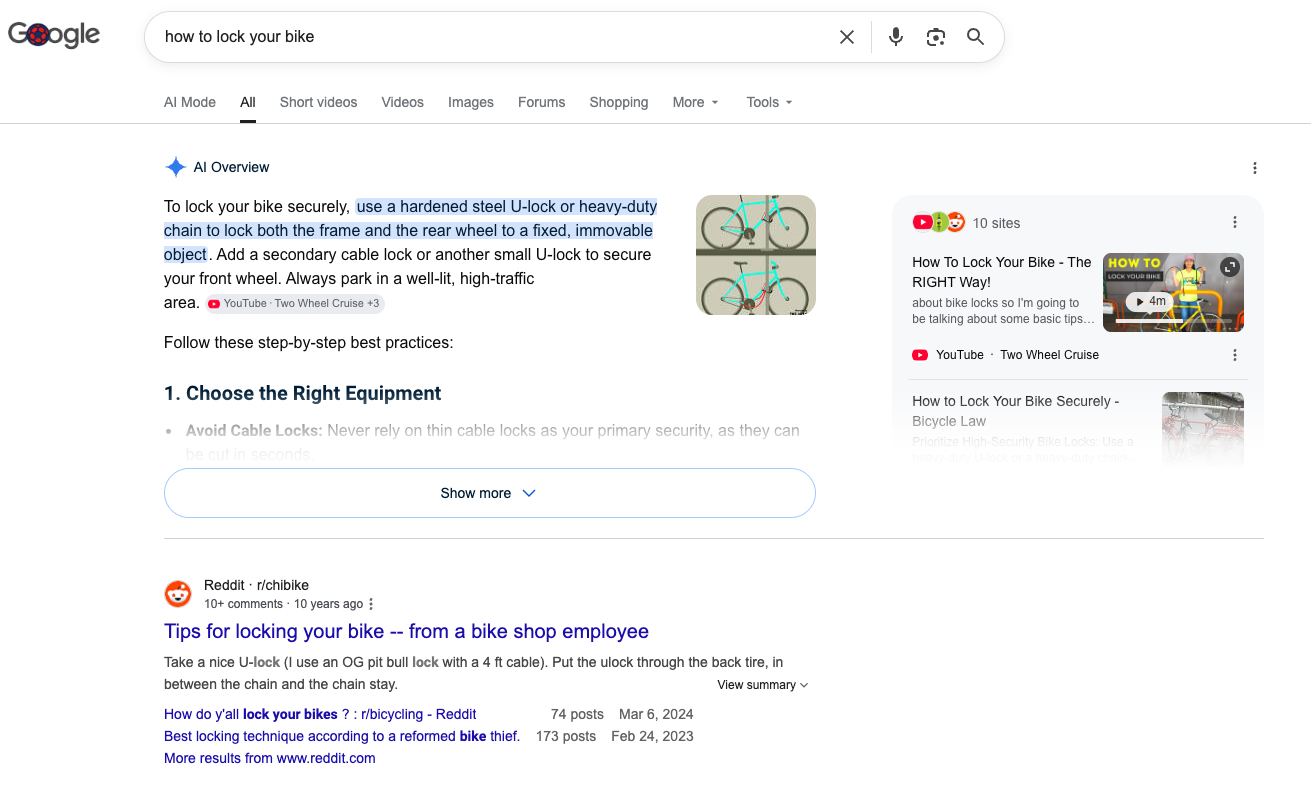 Google SERPs – How to lock your bike