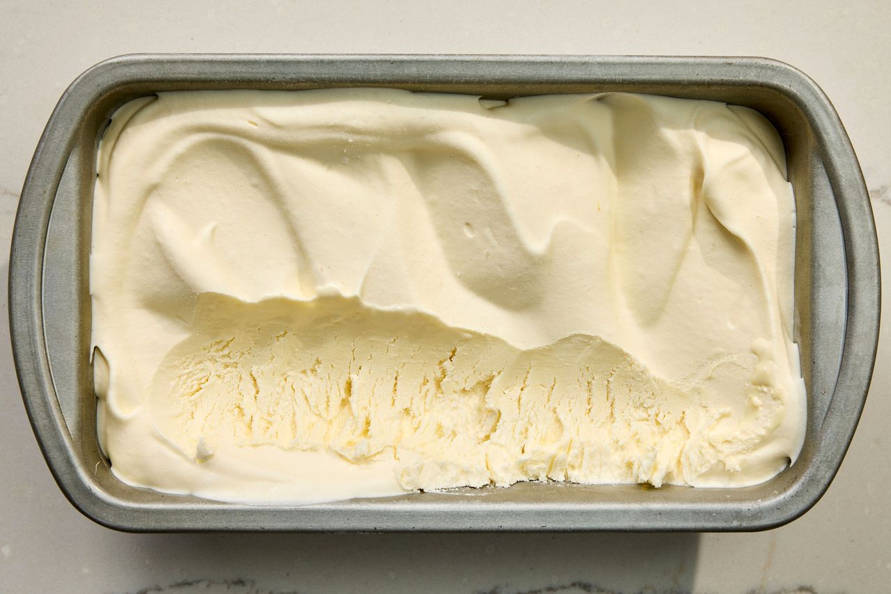 No-churn ice cream made with a stand-mixer with eggs.