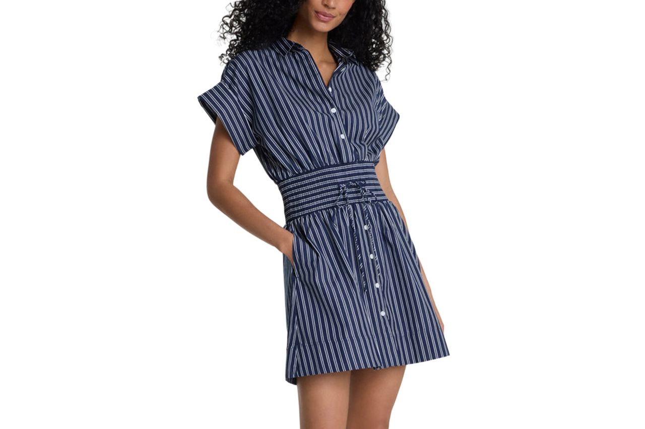 SPANX® Poplin Smocked Mini Shirt Dress