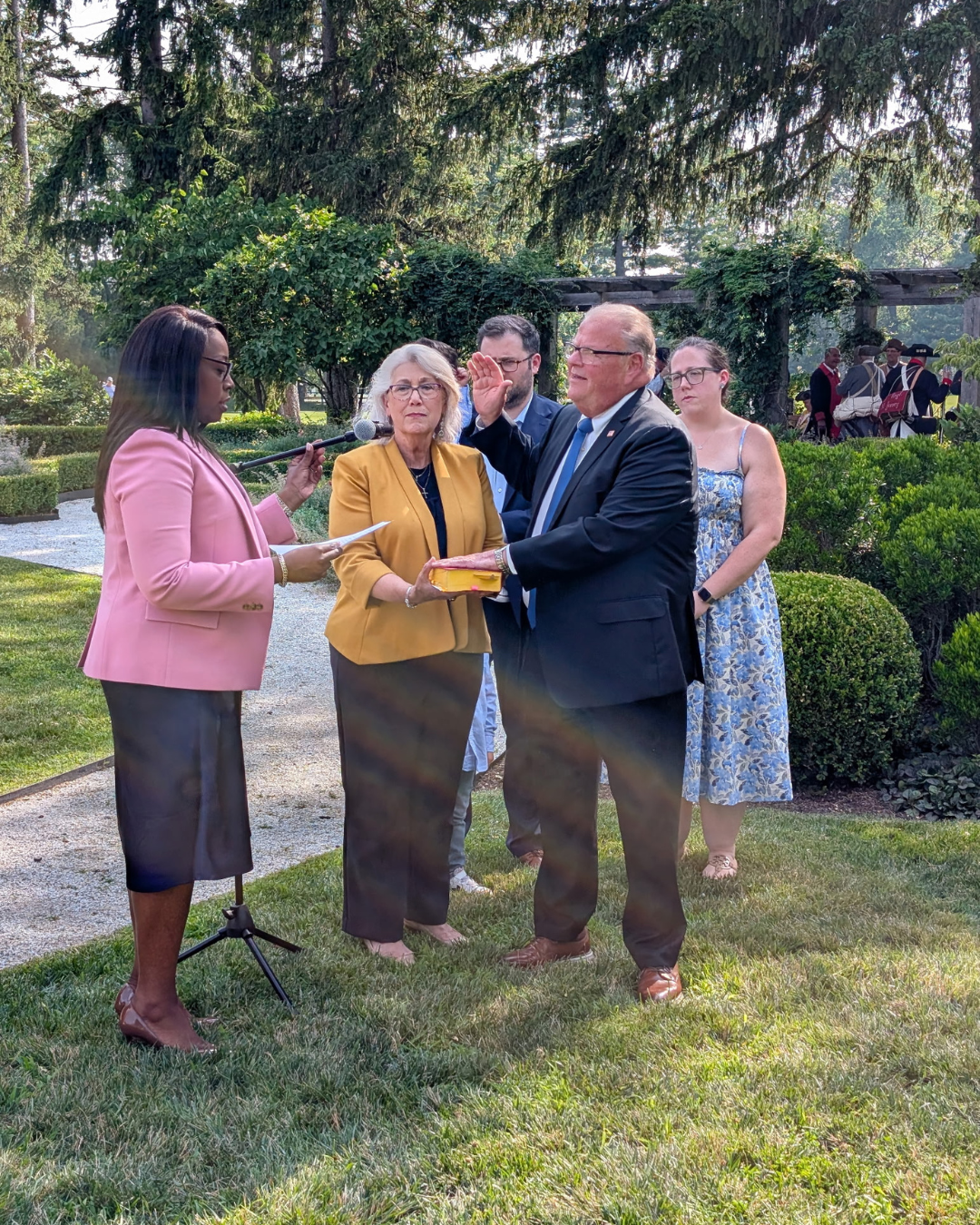 Nick Veliky is sworn in July 14, 2026, as a member of the Passaic County Board of County Commissioners at Dey Mansion in Wayne.