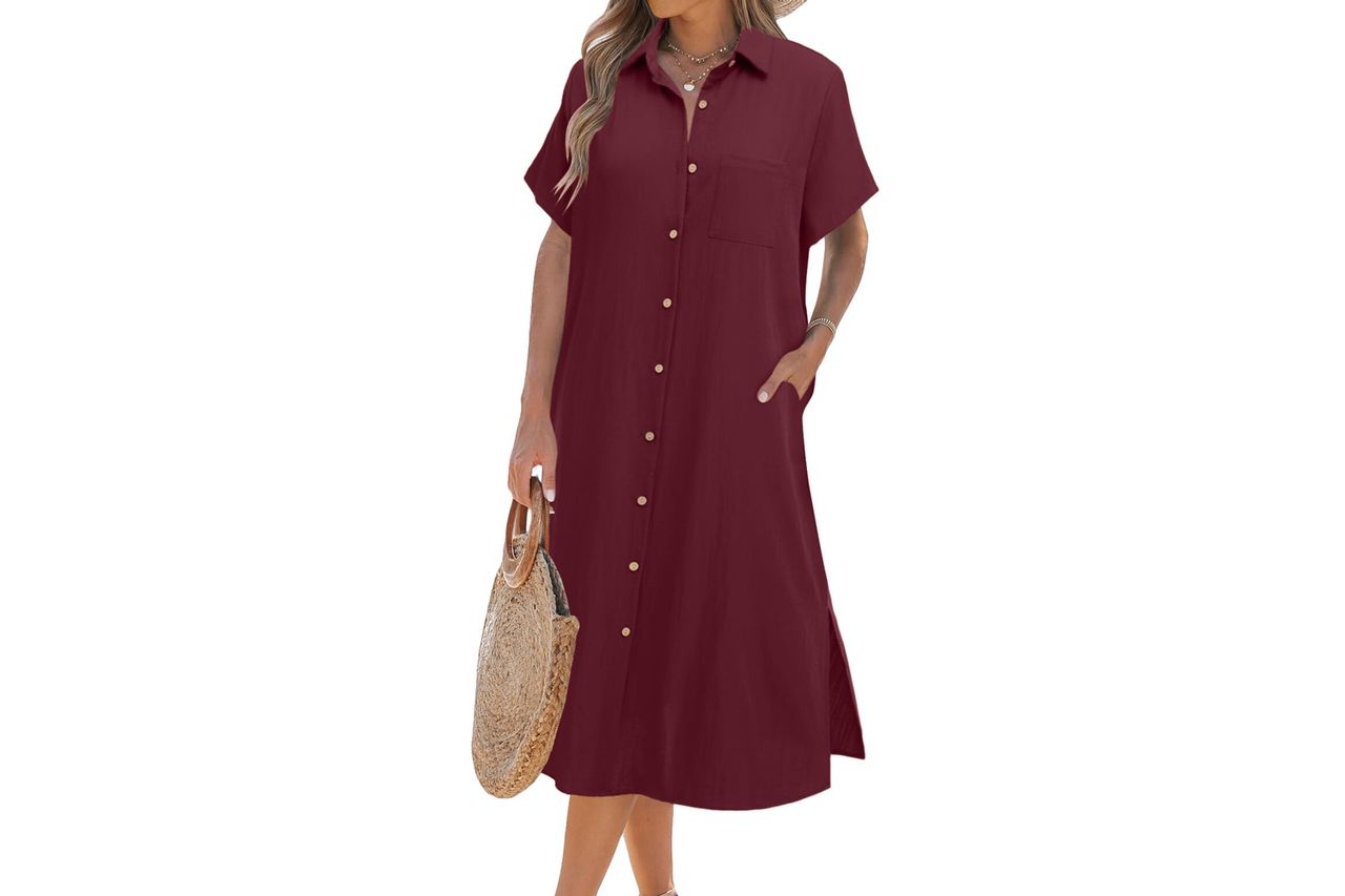 Amazon Zeagoo Short Sleeve Button Down Shirt Dress