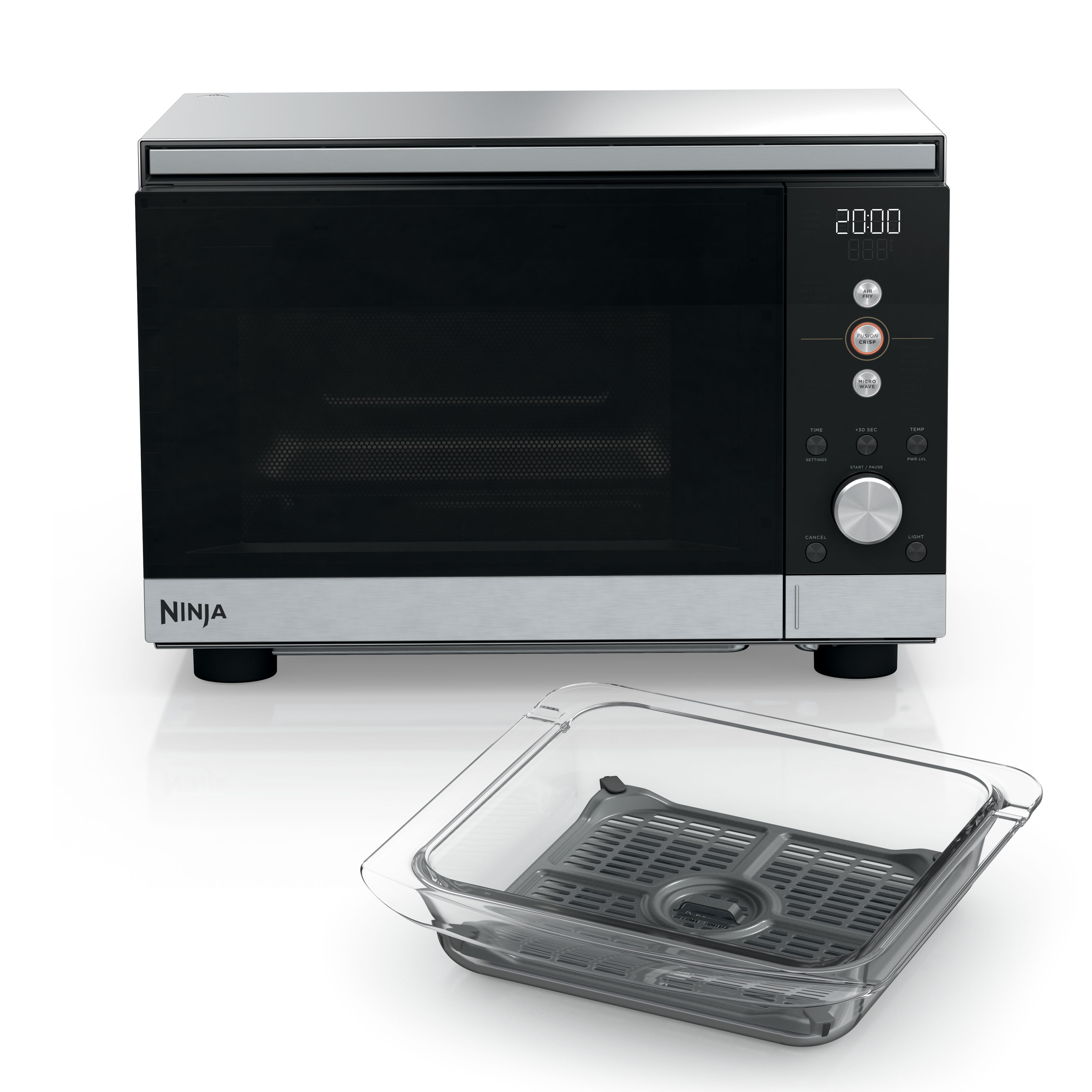 A black and stainless steel Ninja Air Fryer Microwave