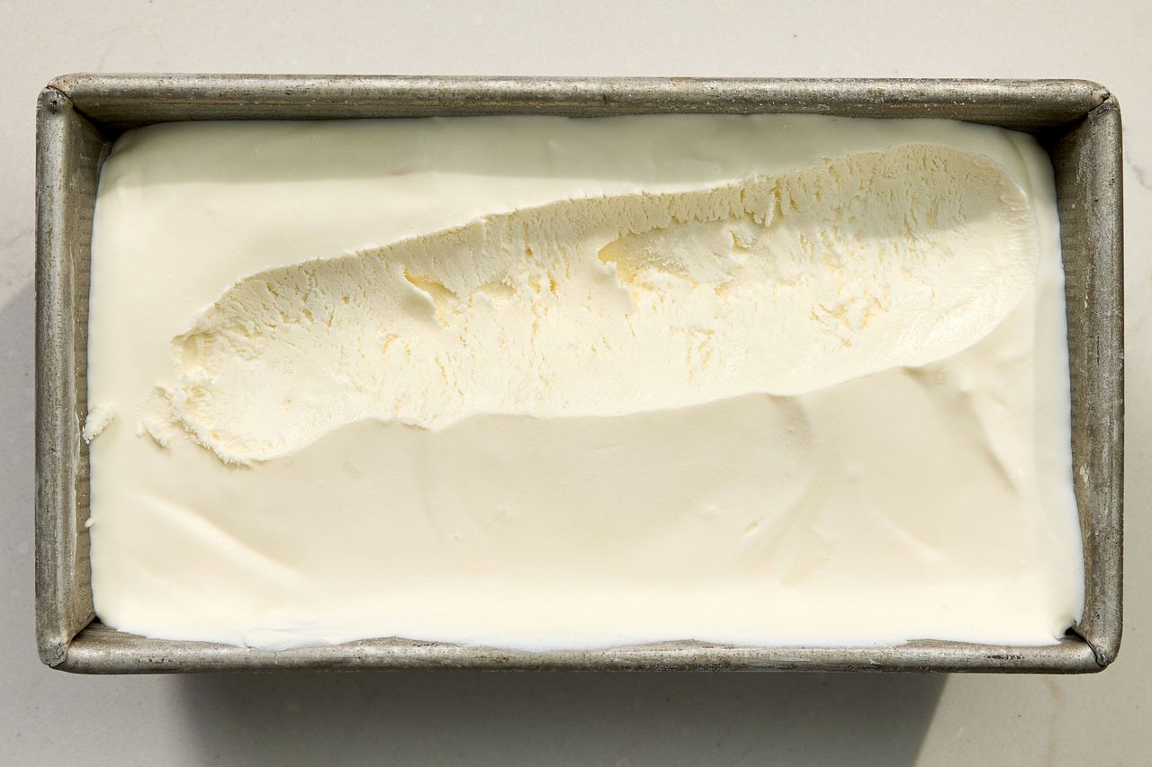 No-churn ice cream made with a stand-mixer and no eggs.