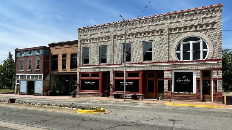 old brick building with red trim in Burr Oak, Michigan