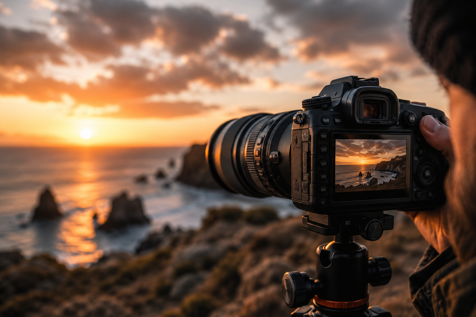 Photographer taking image of ocean