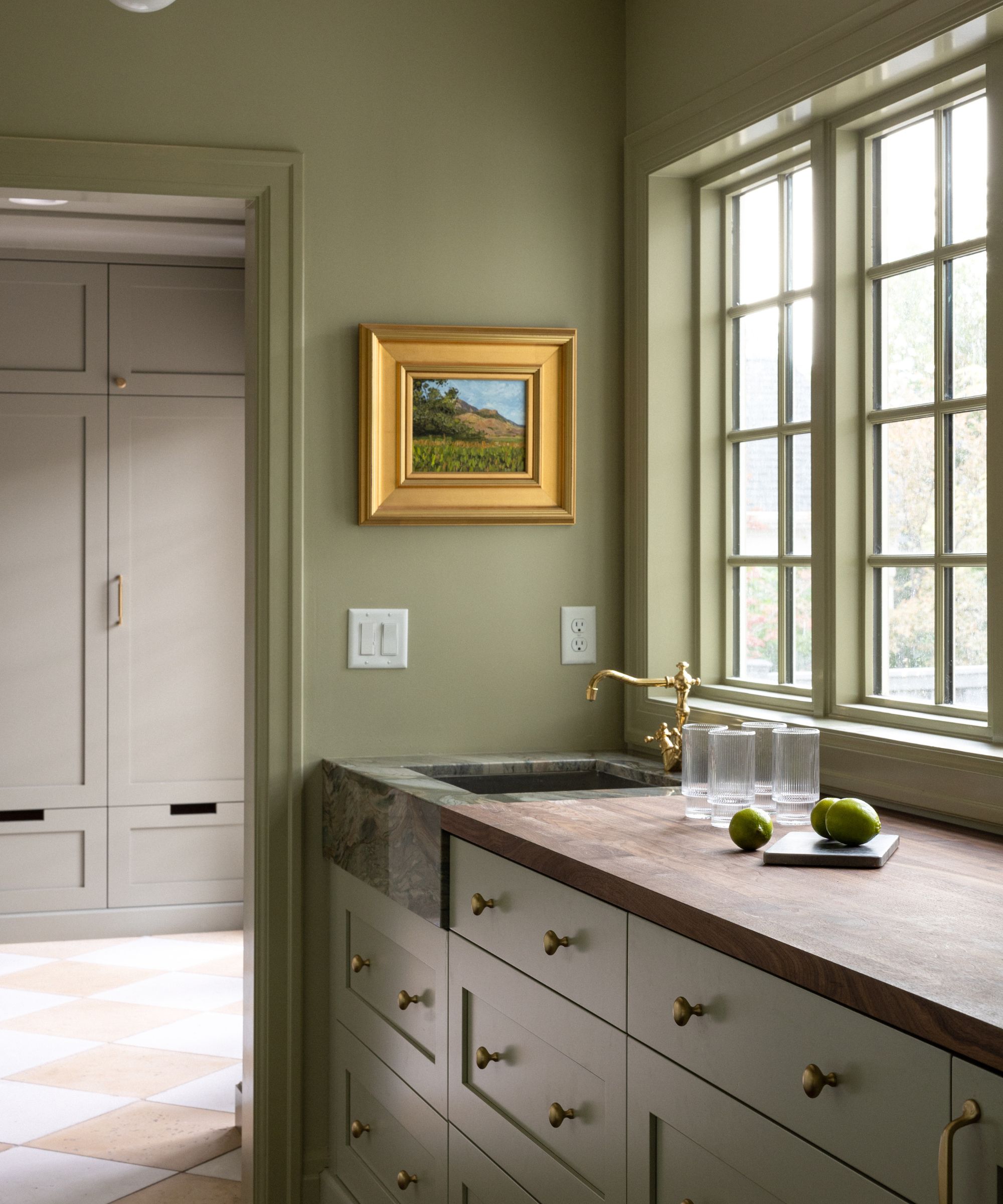 A pantry painted in French Gray by Farrow & Ball